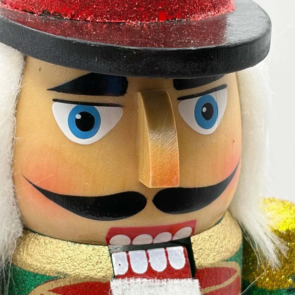 Red & Green Glitter Wooden Drummer Nutcracker Soldier 14